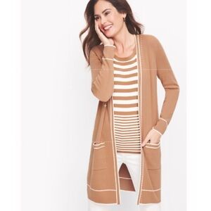 Talbots Tan Cardigan Sweater Soft Knit Open Front (Size S)